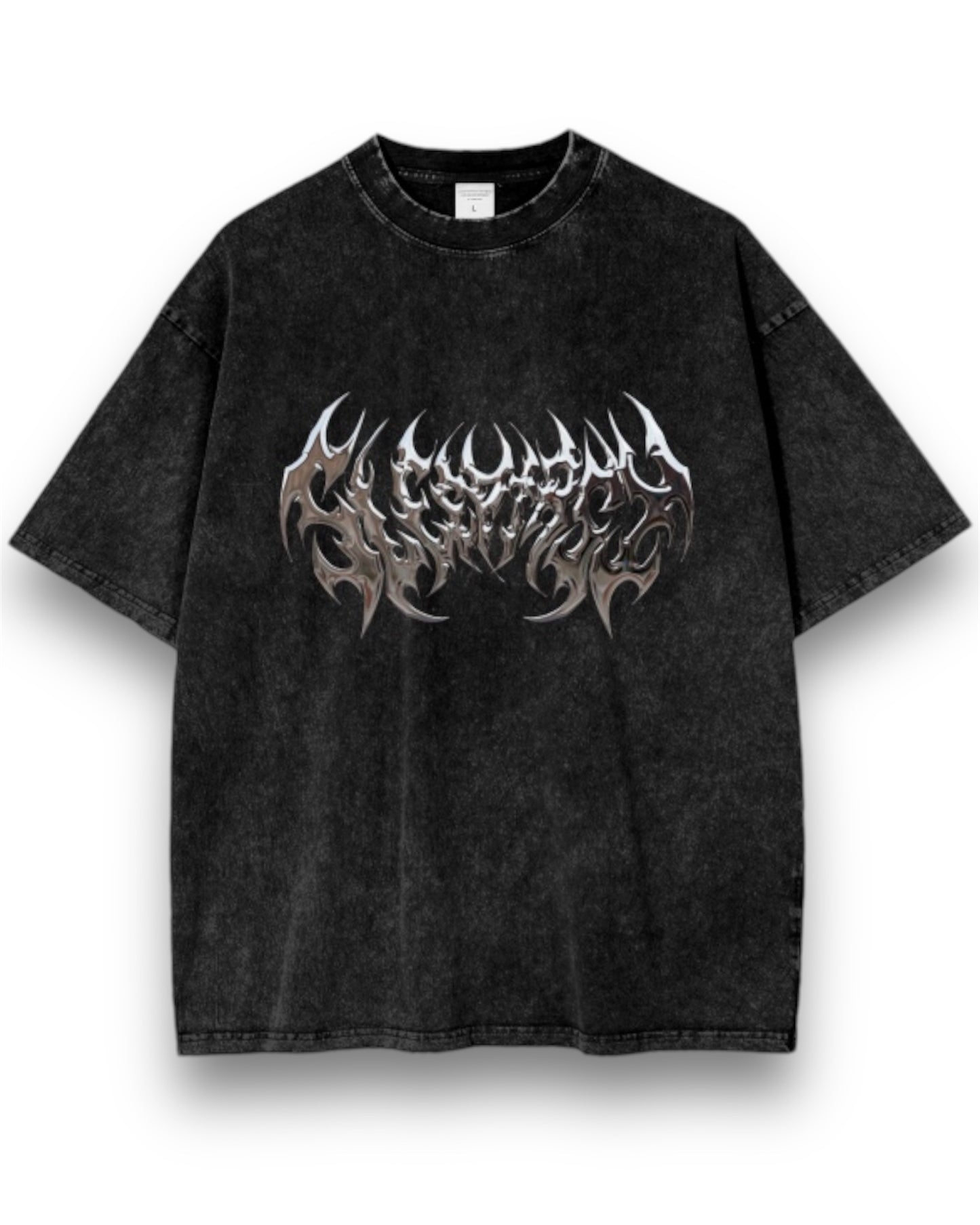 Unisex Oversized Snow Wash Metallic Dark Logo T-Shirt