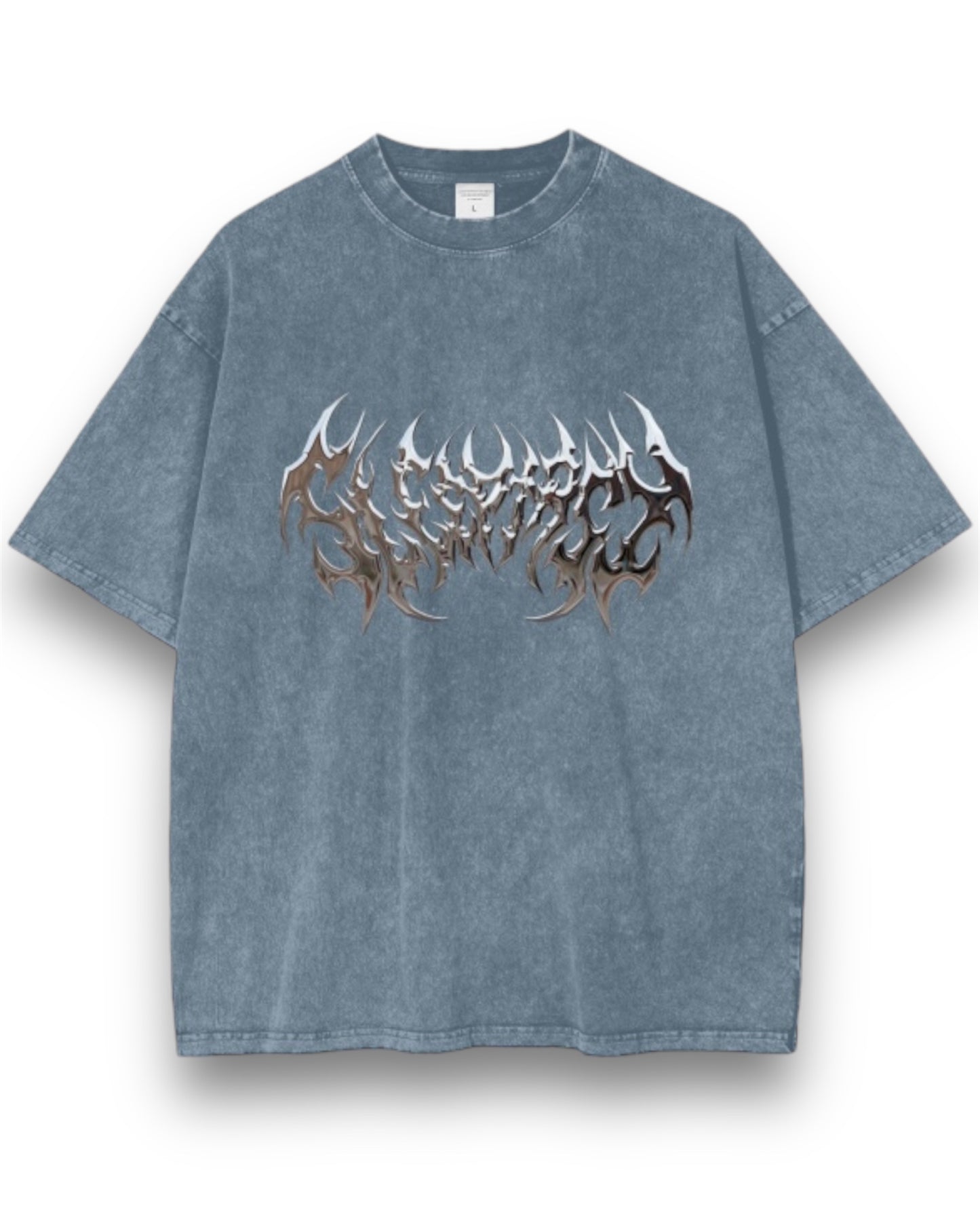 Unisex Oversized Snow Wash Metallic Dark Logo T-Shirt
