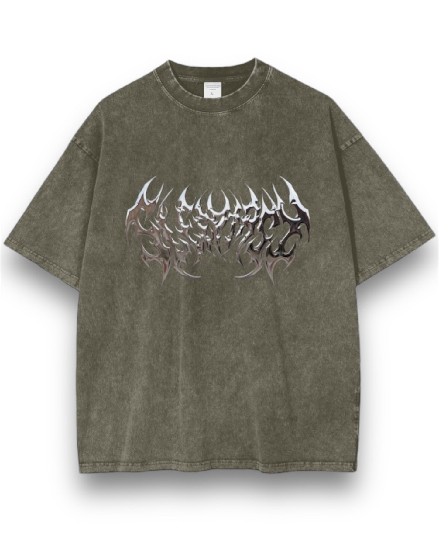 Unisex Oversized Snow Wash Metallic Dark Logo T-Shirt