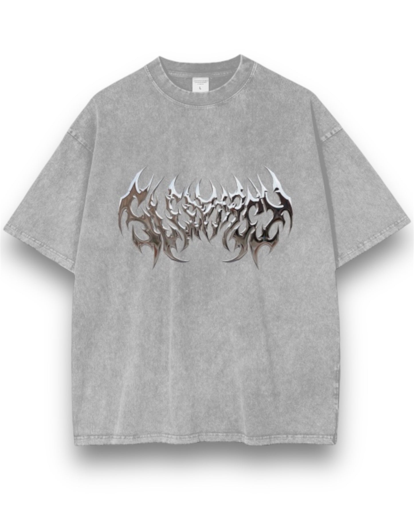Unisex Oversized Snow Wash Metallic Dark Logo T-Shirt