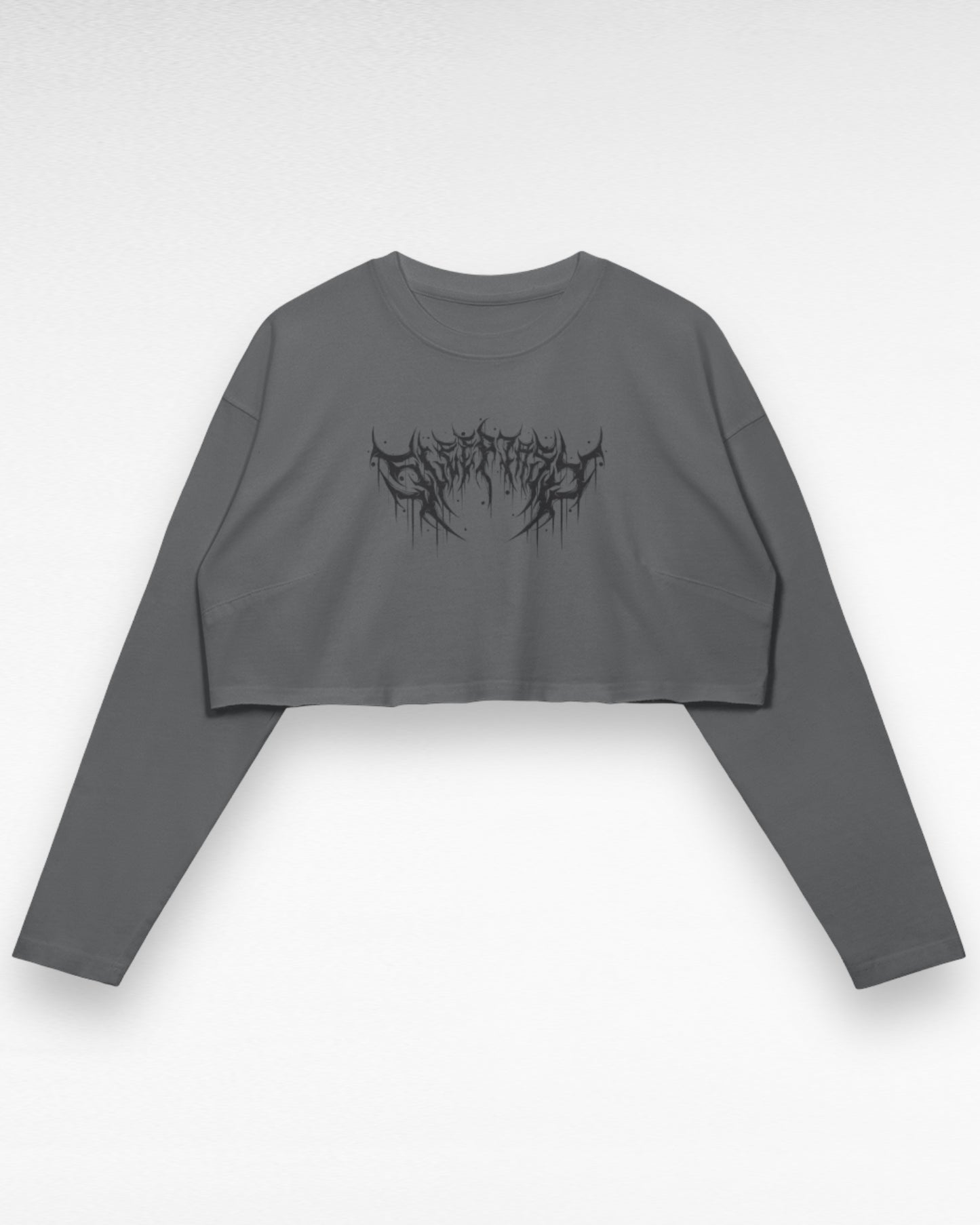 Raw Hem Longsleeve Metal Logo Crop Top