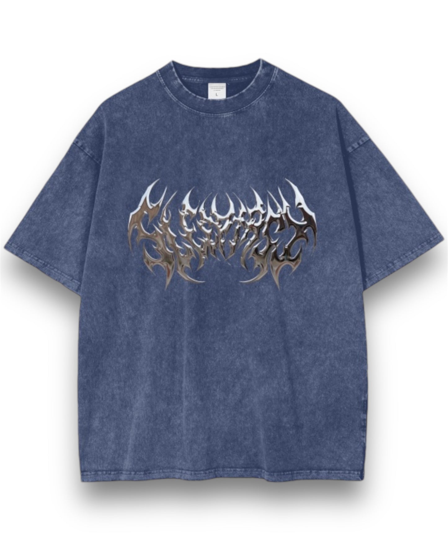 Unisex Oversized Snow Wash Metallic Dark Logo T-Shirt
