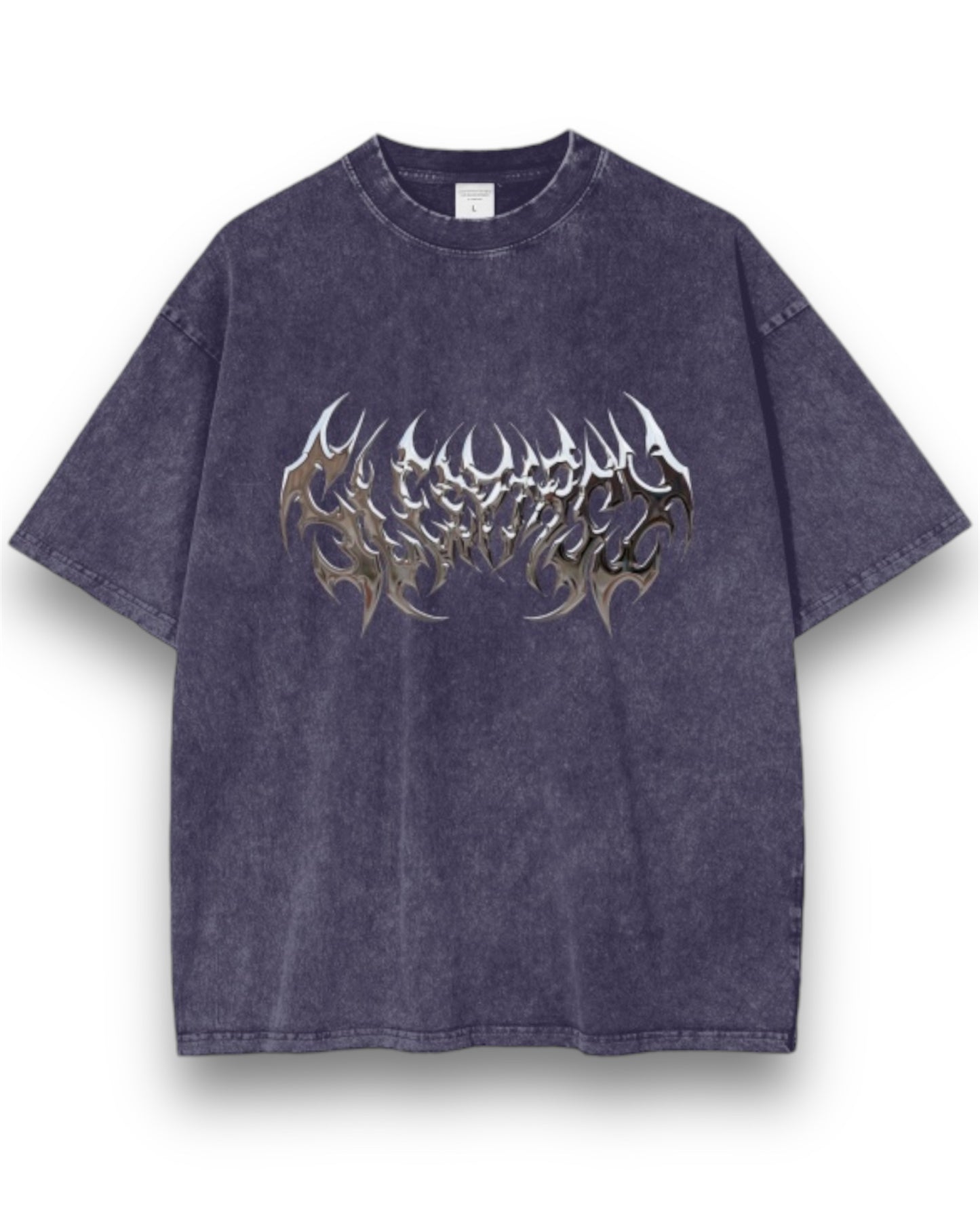 Unisex Oversized Snow Wash Metallic Dark Logo T-Shirt