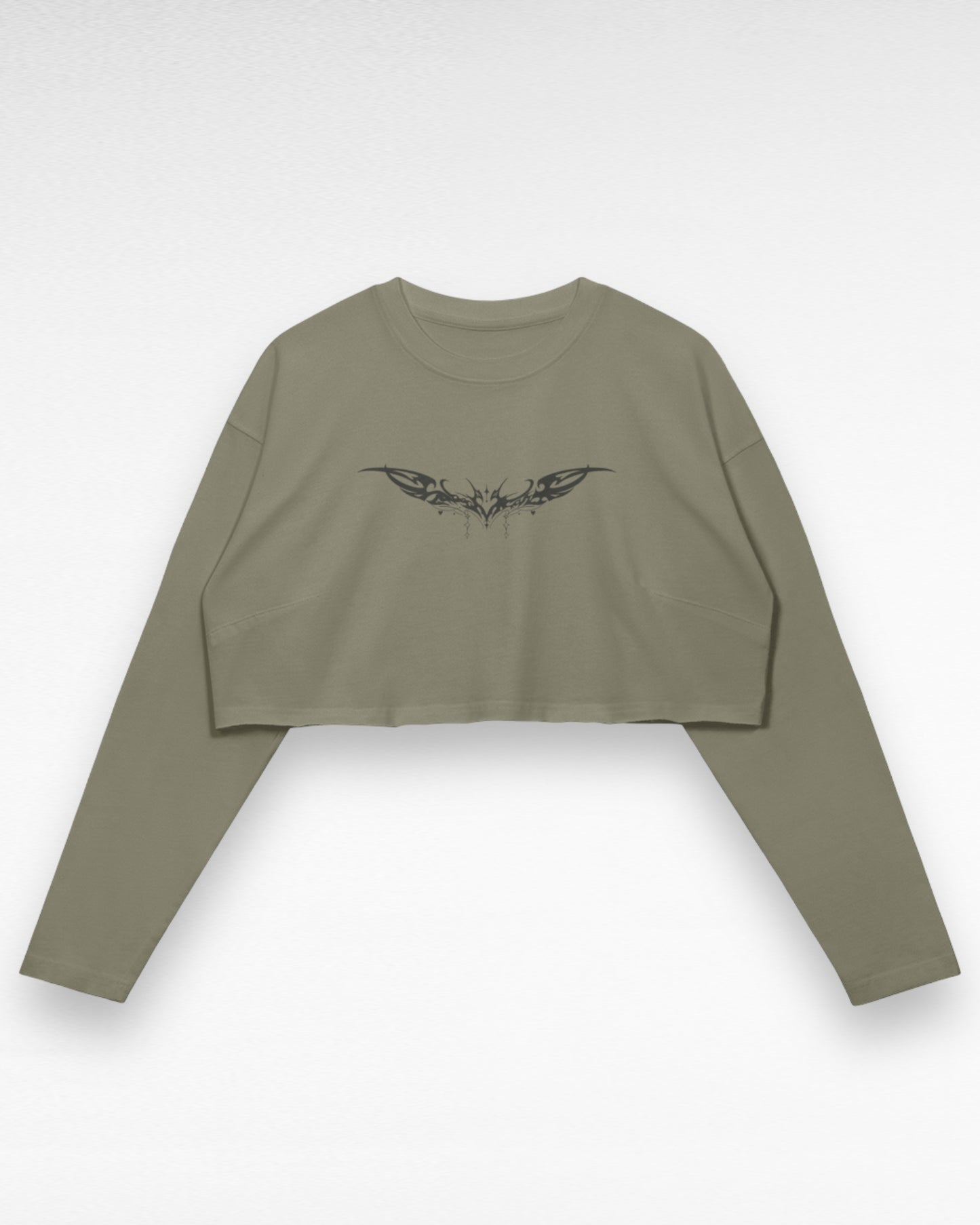 Raw Hem Heart Tribal Longsleeve Crop Top