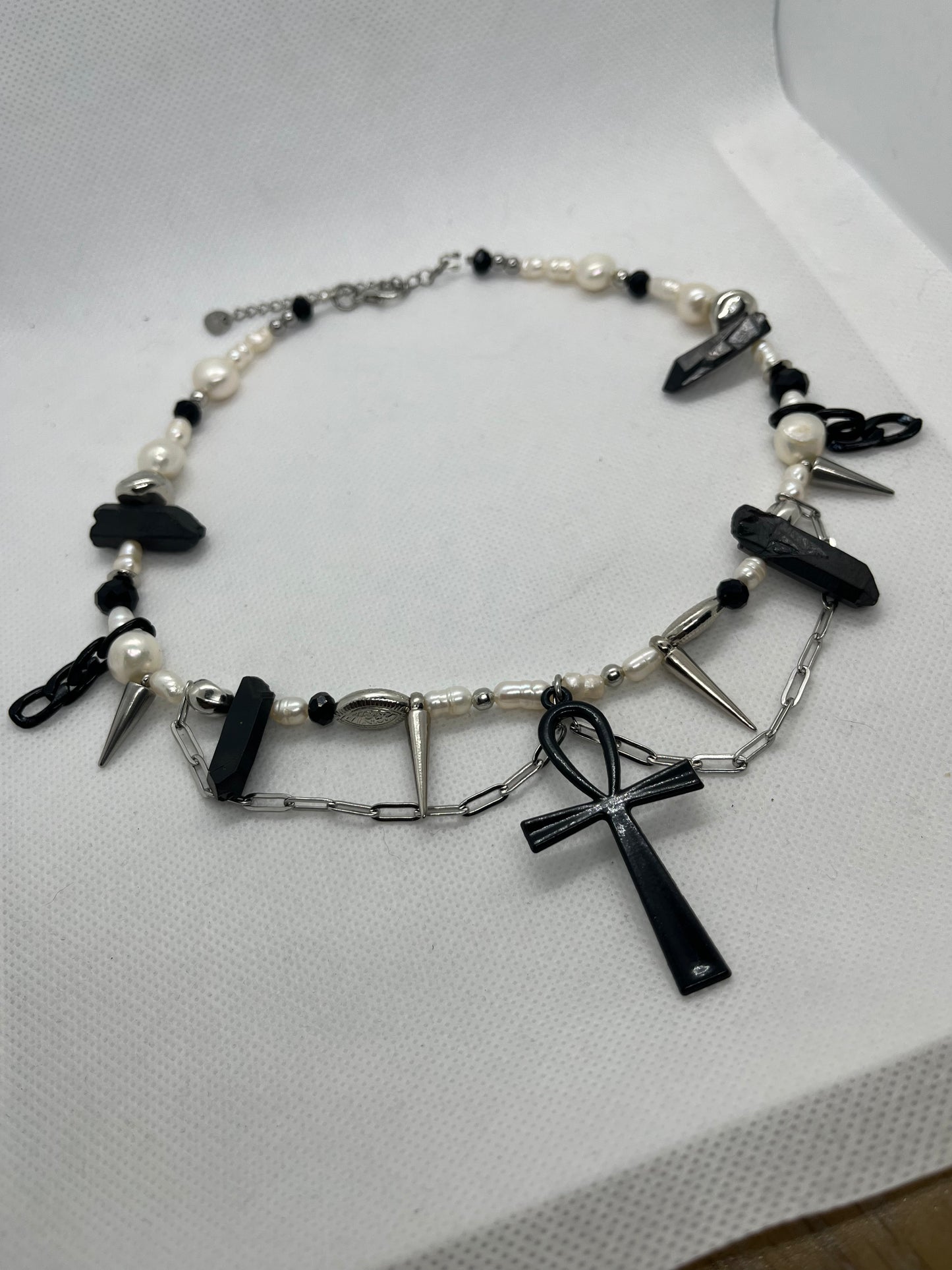 Black Ankh Crystal Necklace