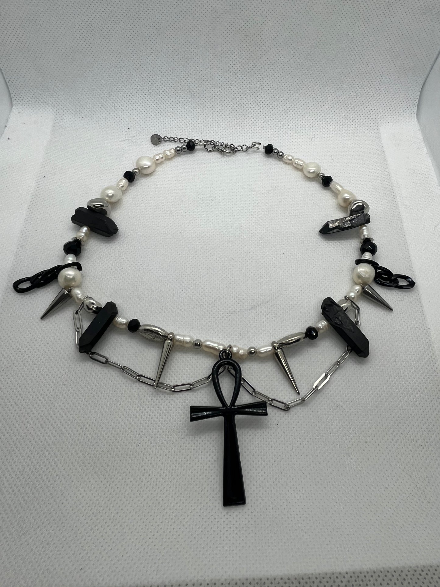 Black Ankh Crystal Necklace