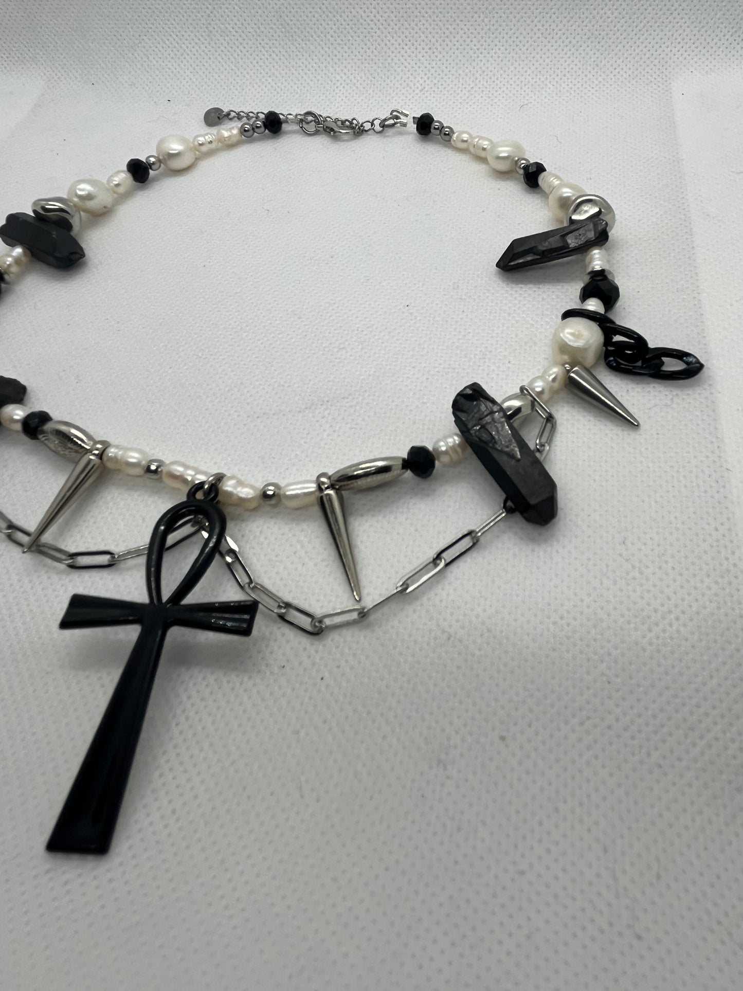 Black Ankh Crystal Necklace
