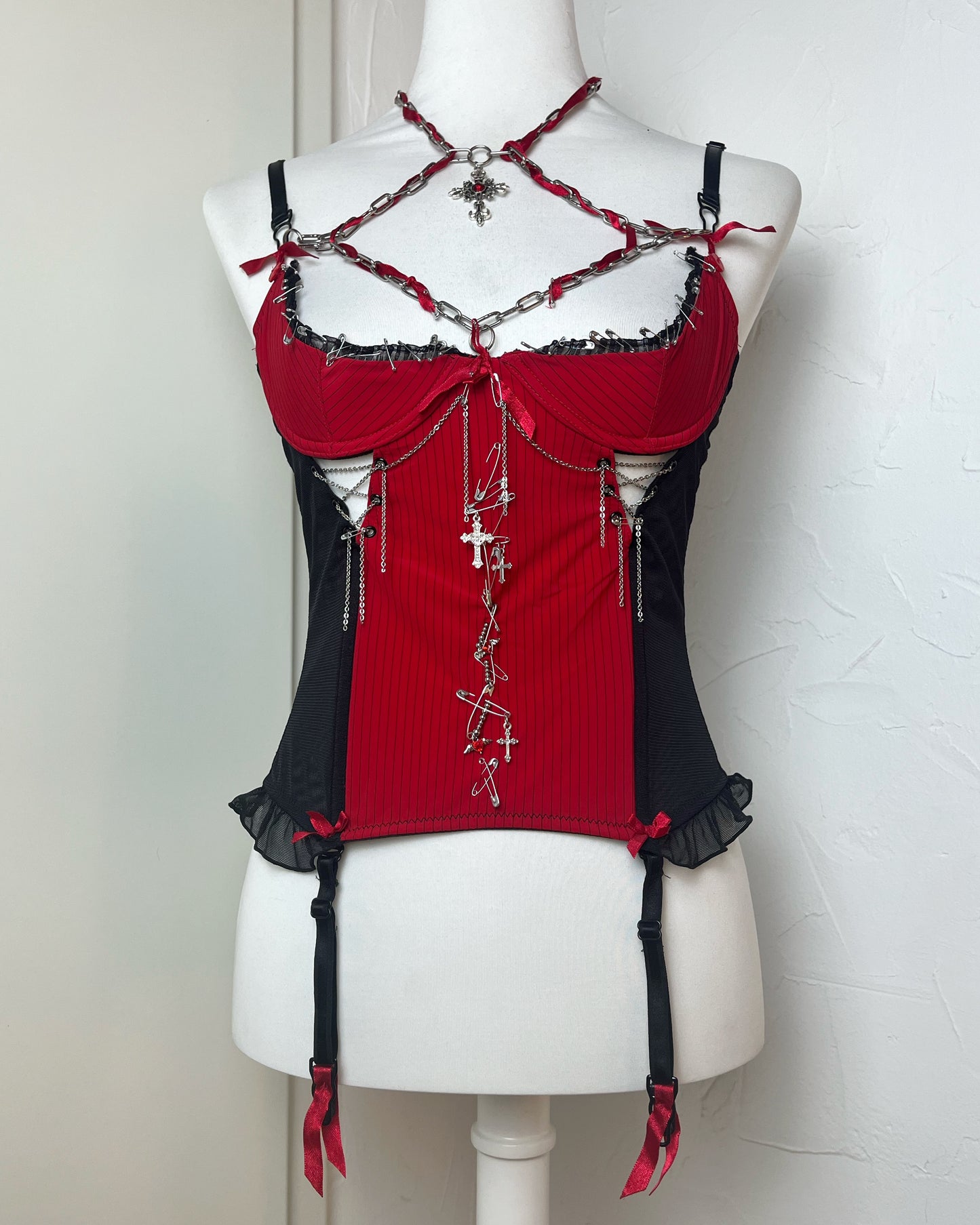 Red Upcycled Lingerie Top