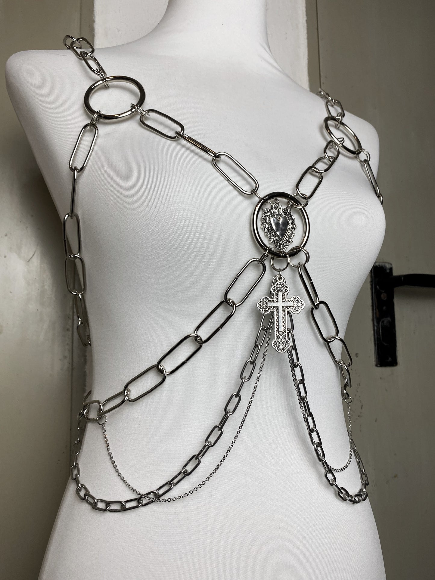 Handmade Heart & Cross Chain Body Harness
