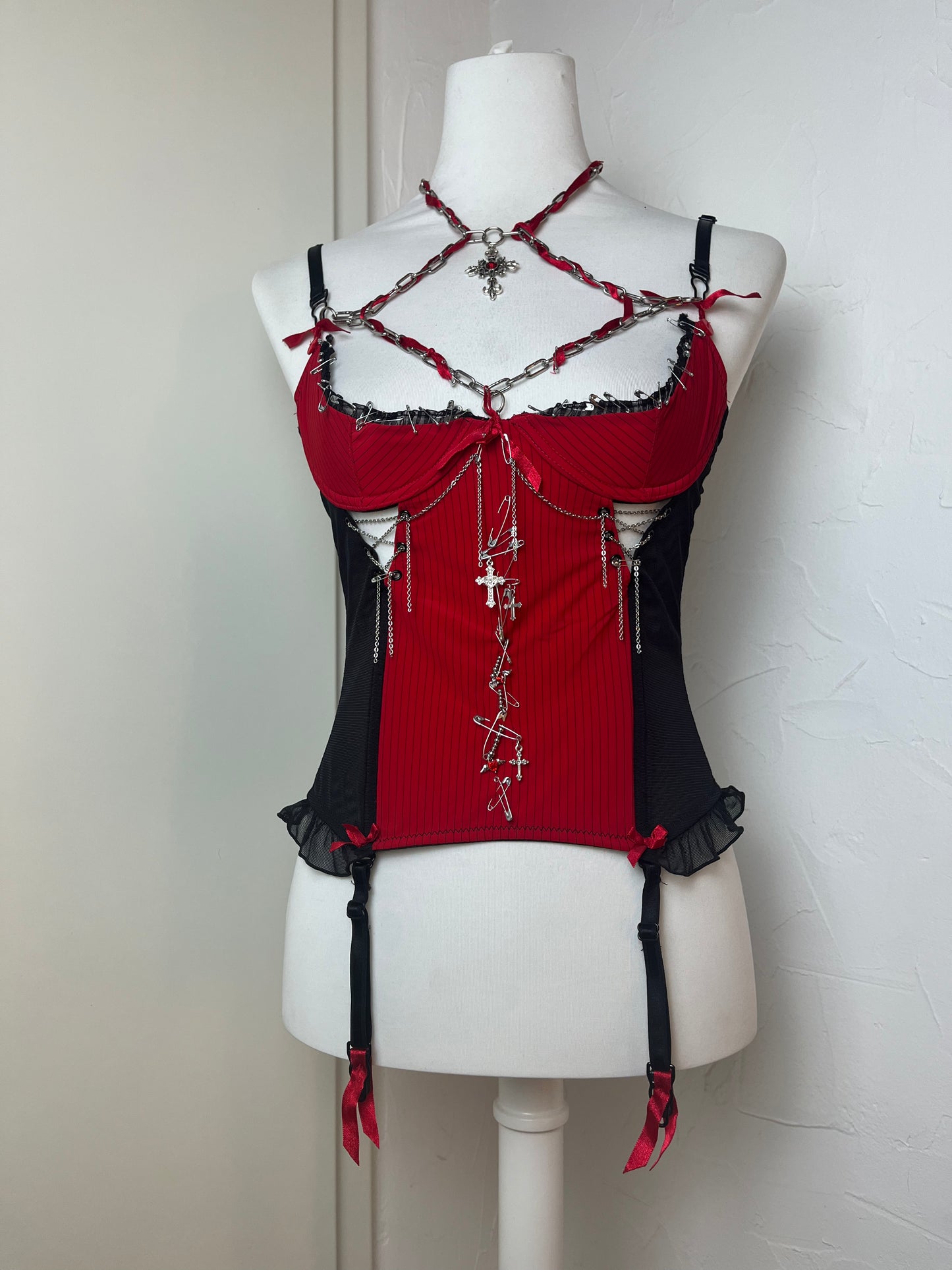 Red Upcycled Lingerie Top