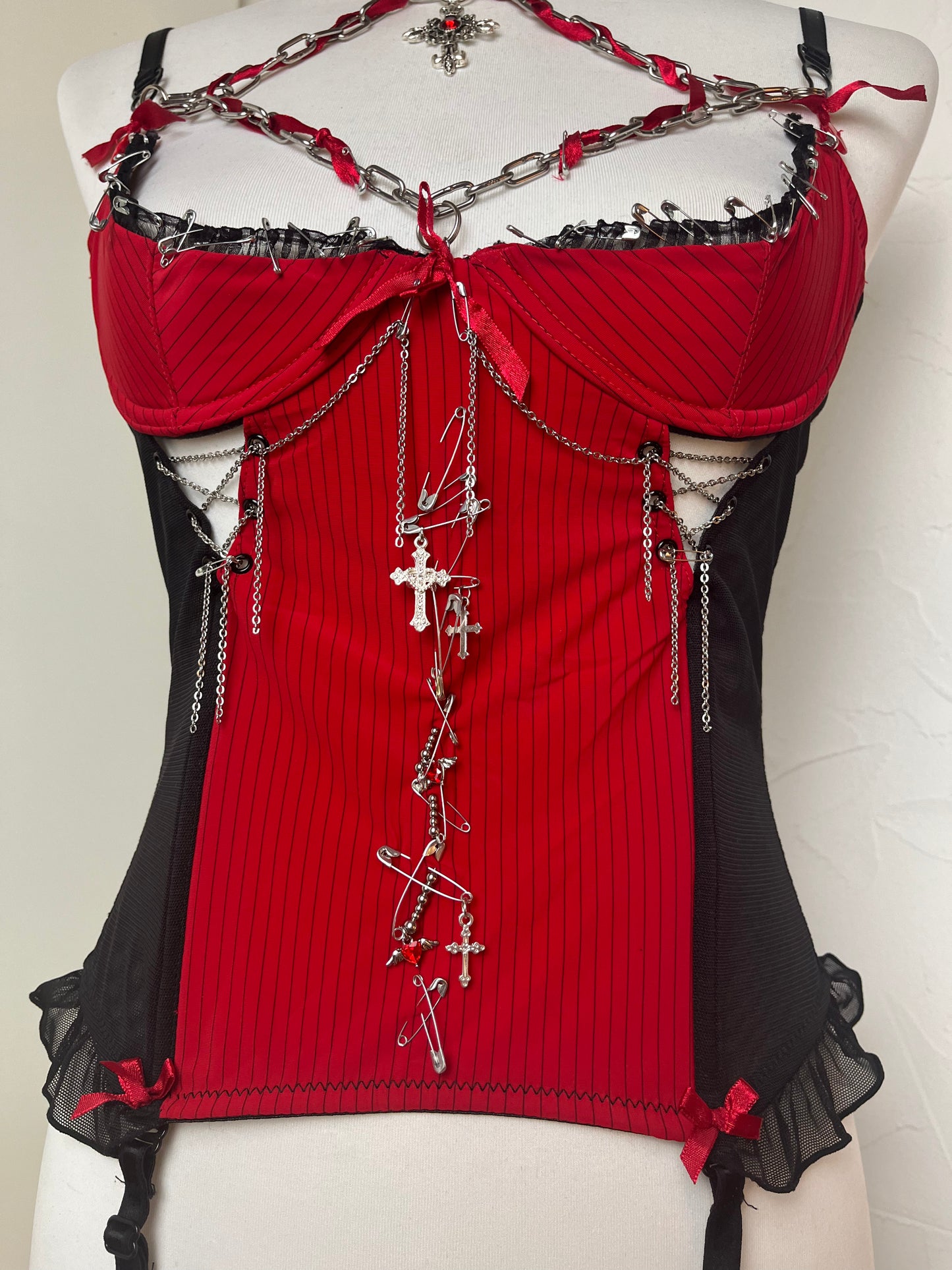 Red Upcycled Lingerie Top
