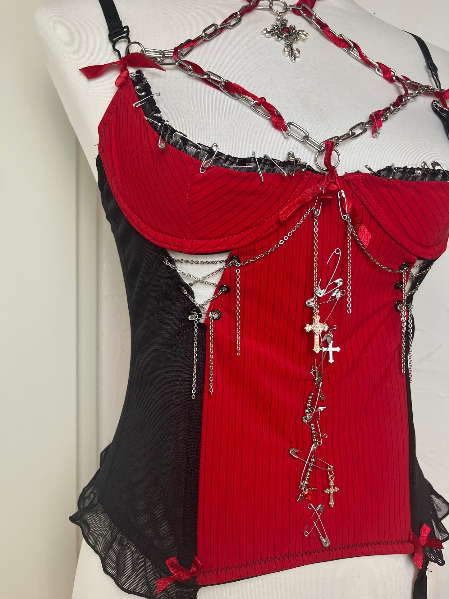 Red Upcycled Lingerie Top