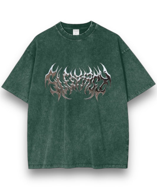 Unisex Oversized Snow Wash Metallic Dark Logo T-Shirt
