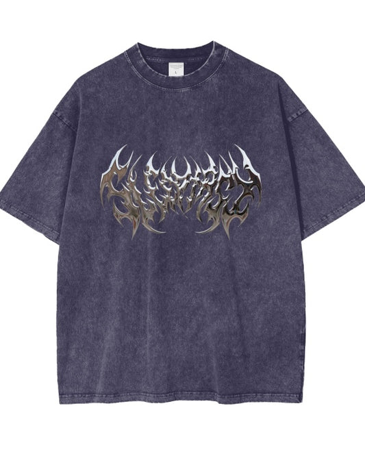 Oversized Snow Wash Metallic Logo T-Shirt