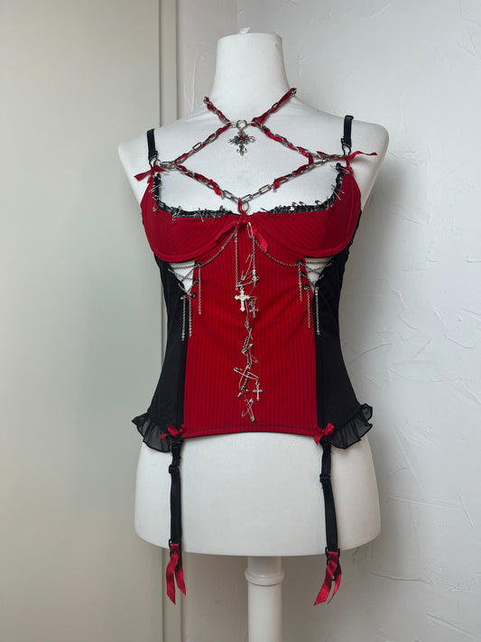 Red Upcycled Lingerie Top
